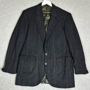 Corbin Blazer Mens 40 Reg Black Gray Plaid Wool Two Button‎ Sport Coat USA